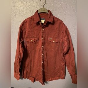 WRANGLER Performance Cowboy-Cut Western Work Shirt Dark Red Pearl Snap- Large